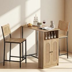 Tangkula 3-Piece Counter Height Bar Table Set, Kitchen Table with 2 Bar Stools & Storage Shelves, Breakfast Table Set with Backrests & Footrests, Rect