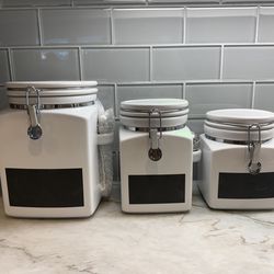 Crate & Barrel canister set with chalkboard label