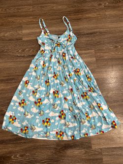 Pixar Printed Smocked A-Line Midi Dress Blue Multicolor Size 0 Strappy