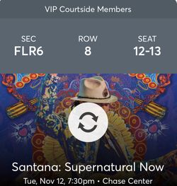 Chase Stadium Carlos Santana (Floor 6, Row 8, Seats 12-13)