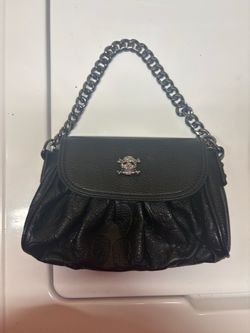 Black Leather Handbag with Chain Strap