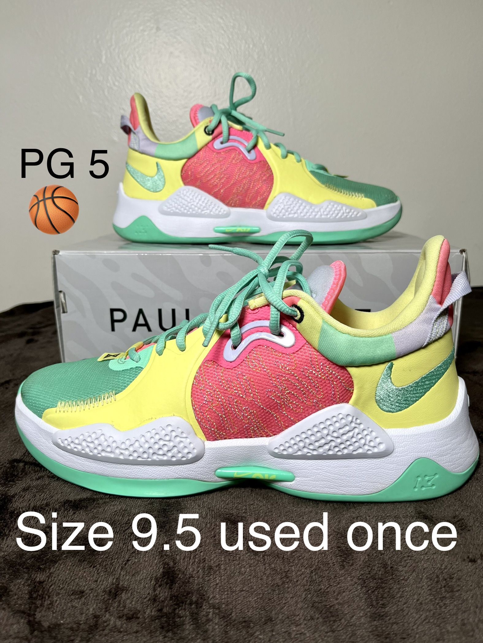 Sz 9.5 Nike PG 5 Daughters Green Glow Basketball Sneakers