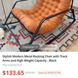 Stylish Modern Metal Double Rocking Chair with Track Arms New 