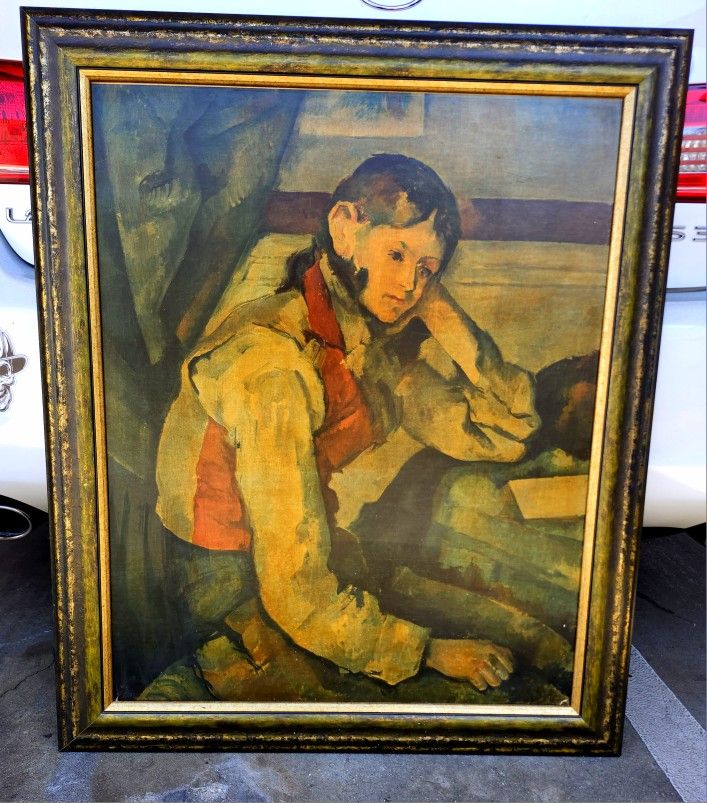 Vintage Mid-Century The Boy in the Red Vest" by Paul Cézanne.  On Board. Amazing!