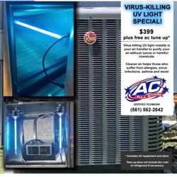 Virus eliminating uv lights installation