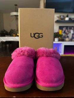 UGG Hot Pink Suede Shearling Cluggette Slippers for indoor and outdoor