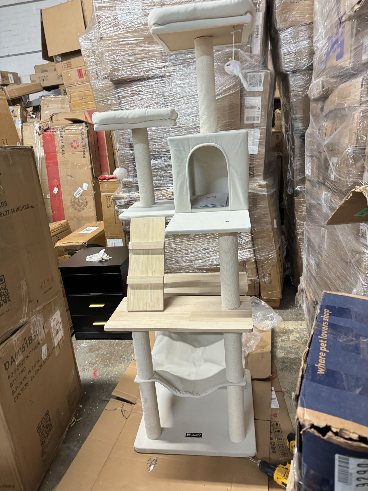 MWPO Large Modern Cat Tree, 70.1-Inch Wood Cat Tower for Indoor Cats, Multi-Level Tall Cat Condo with 2 Padded Perches, Hammock, Scratching Posts, Dan