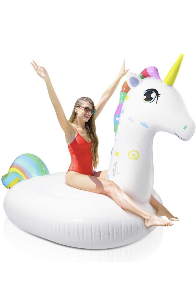 Inflatable Pool Float Ride On Raft Giant Rainbow 106” Pegasus unicorn Party Island Ride-on Raft New In Box