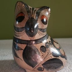 Vintage Tonala Mexican Pottery Owl Signed 5”