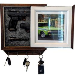 3F Gun Safe Box Key Holder For Wall, Wooden Entryway hidden storage, Photo Frame And Key Holder