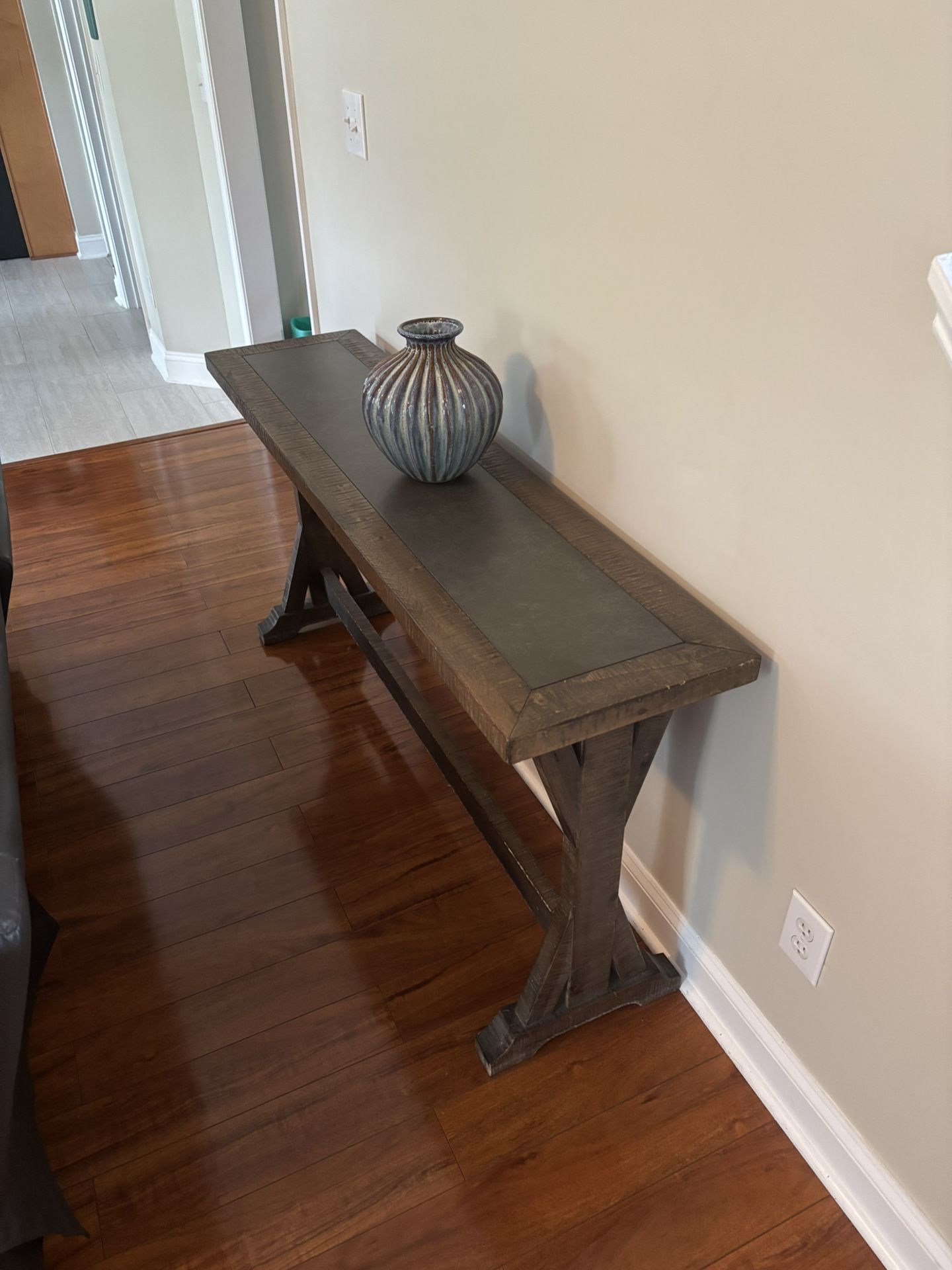 Solid Wood Console Table With A Grey Stone Top 60” long x 15” deep x 30” High