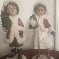 Christmas Figurines w/ Real Fur Jacket Trim