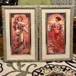 Framed Pair Of Alphonse Mucha Prints 