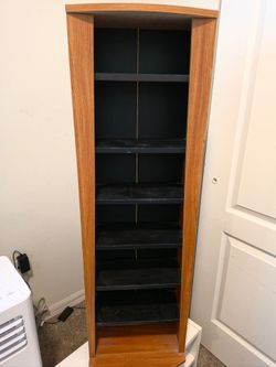 Tall Wood Media Storage Shelf Unit