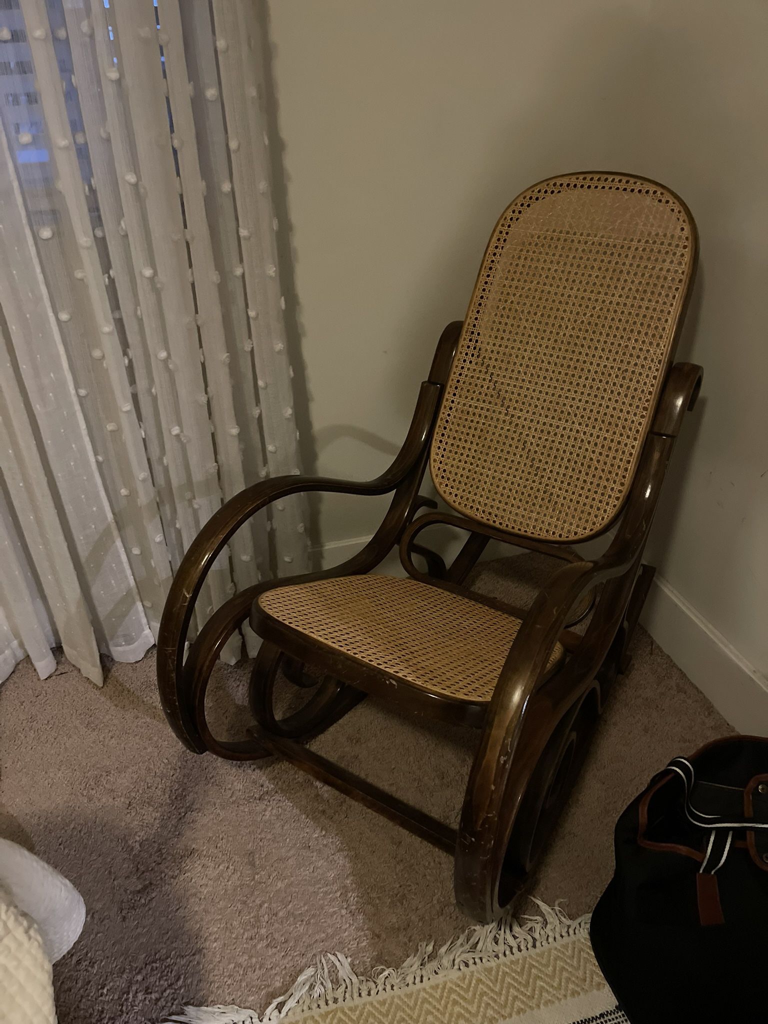 Vintage Style Boho Bentwood and Cane Rocking Chair for Sale in