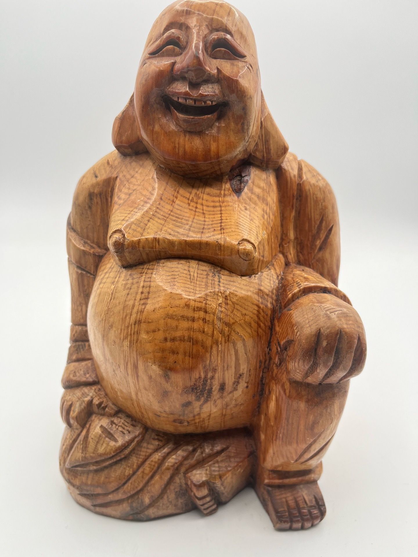 Hand-Carved Vintage Laughing Buddha