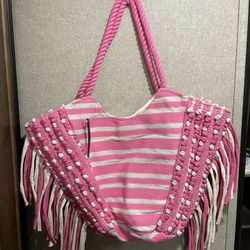 Pink And Ivory Fringe Tote