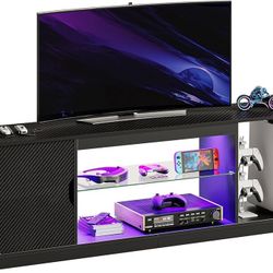 Bestier LED Entertainment Center for PS5, Gaming TV Stand with Cabinet 55/65 Inch TV, Modern TV Console with Adjustable Glass Shelf Living Room Bedroo