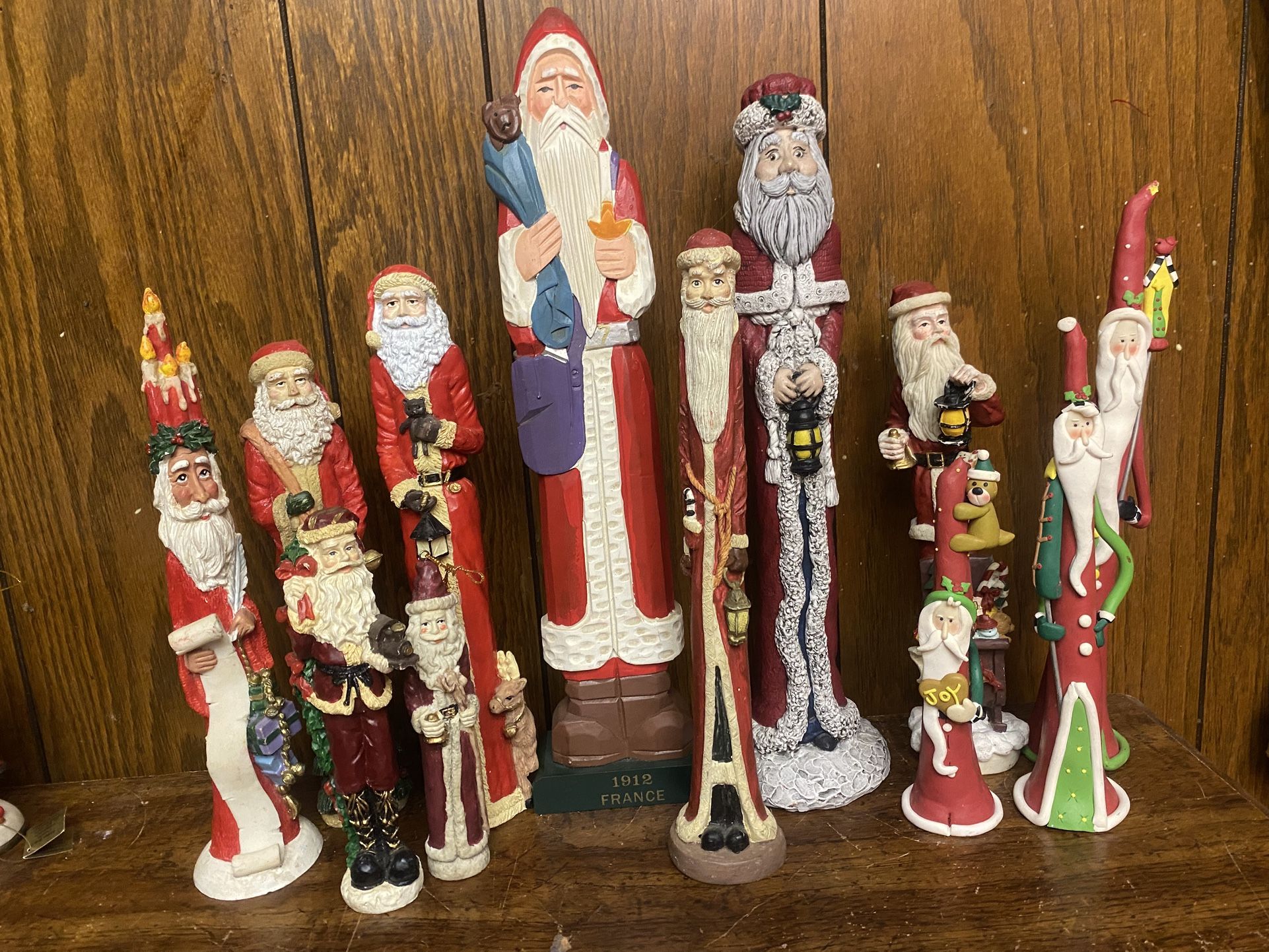 12 Vintage Skinny/Pencil (Resin,Ceramic,Wooden) Santa Christmas Figurines/Decorations