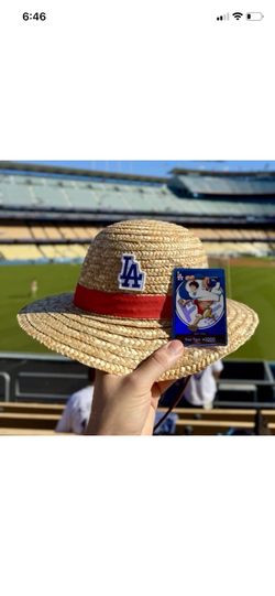 Los Angeles dodgers one piece monkey d puffy card NEW in plastic straw hat combo