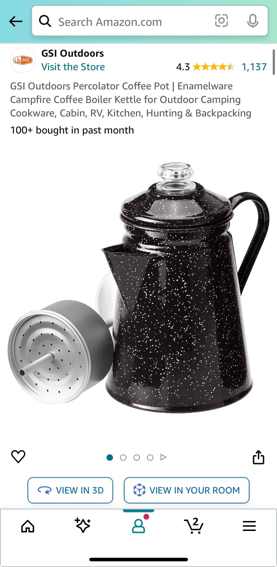 Used 1-2 time: GSI Outdoors Percolator Coffee Pot, Enamelware Campfire Coffee Boiler Kettle, Camping