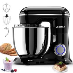 CEBORY 3-IN-1 Electric Stand Mixer, 6.5QT Bowl 660W 10-Speed Kitchen Mixer, Black