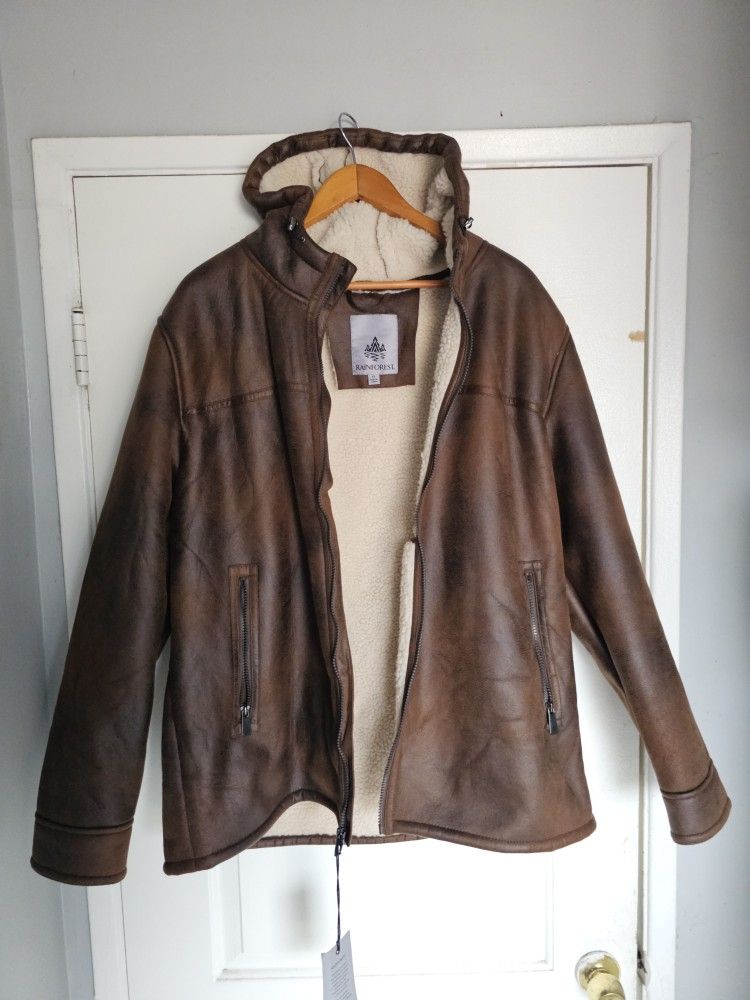 Men's Jacket Xl Faux Brown Suede Leather Sherpa