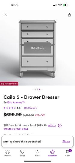Mirrored Glam Dresser- 5 drawers