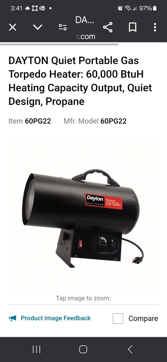 Dayton Quiet Portable 60,000BTU