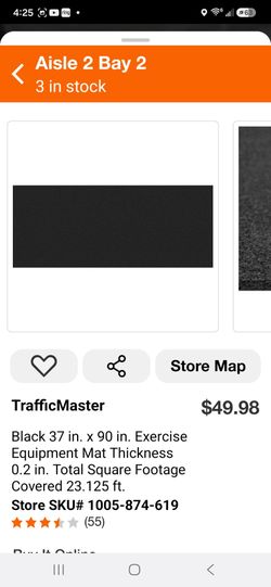 Traffic Master 37" x 90" Exercise Equipment Mat Brand New (Price Is Firm)