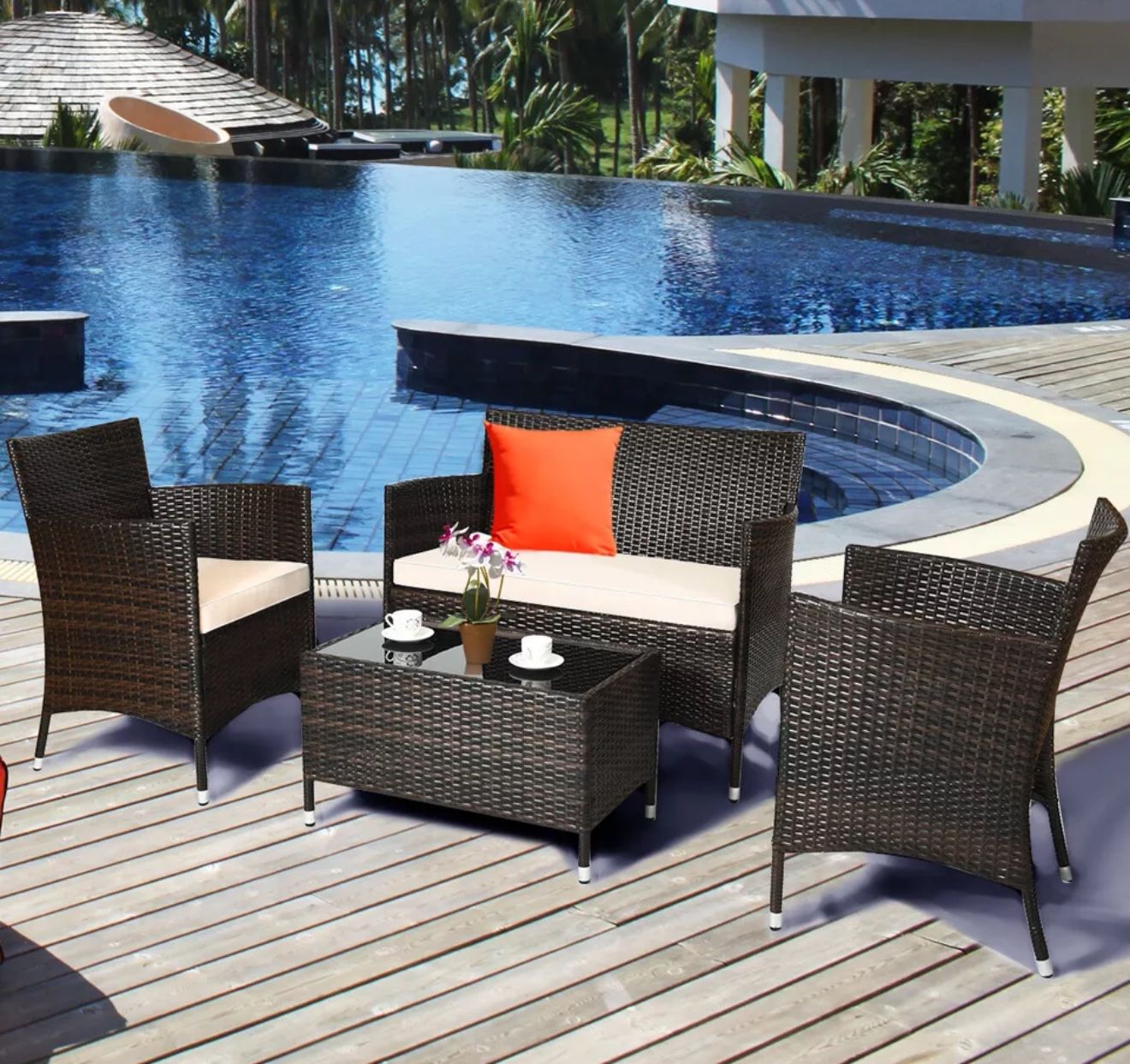 Brand new 4PCS Outdoor Patio Rattan Furniture Set Cushioned Sofa Coffee Table Gard