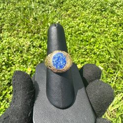 Mens Lapis STONE RING: 8.76G 10K-Y/G, 1-ROUND CUT BLUE STONE SIZE 8