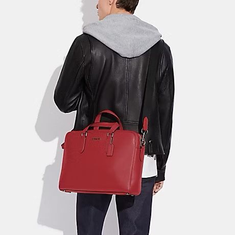 COACH purse laptop shoulder bag tote pebble leather red