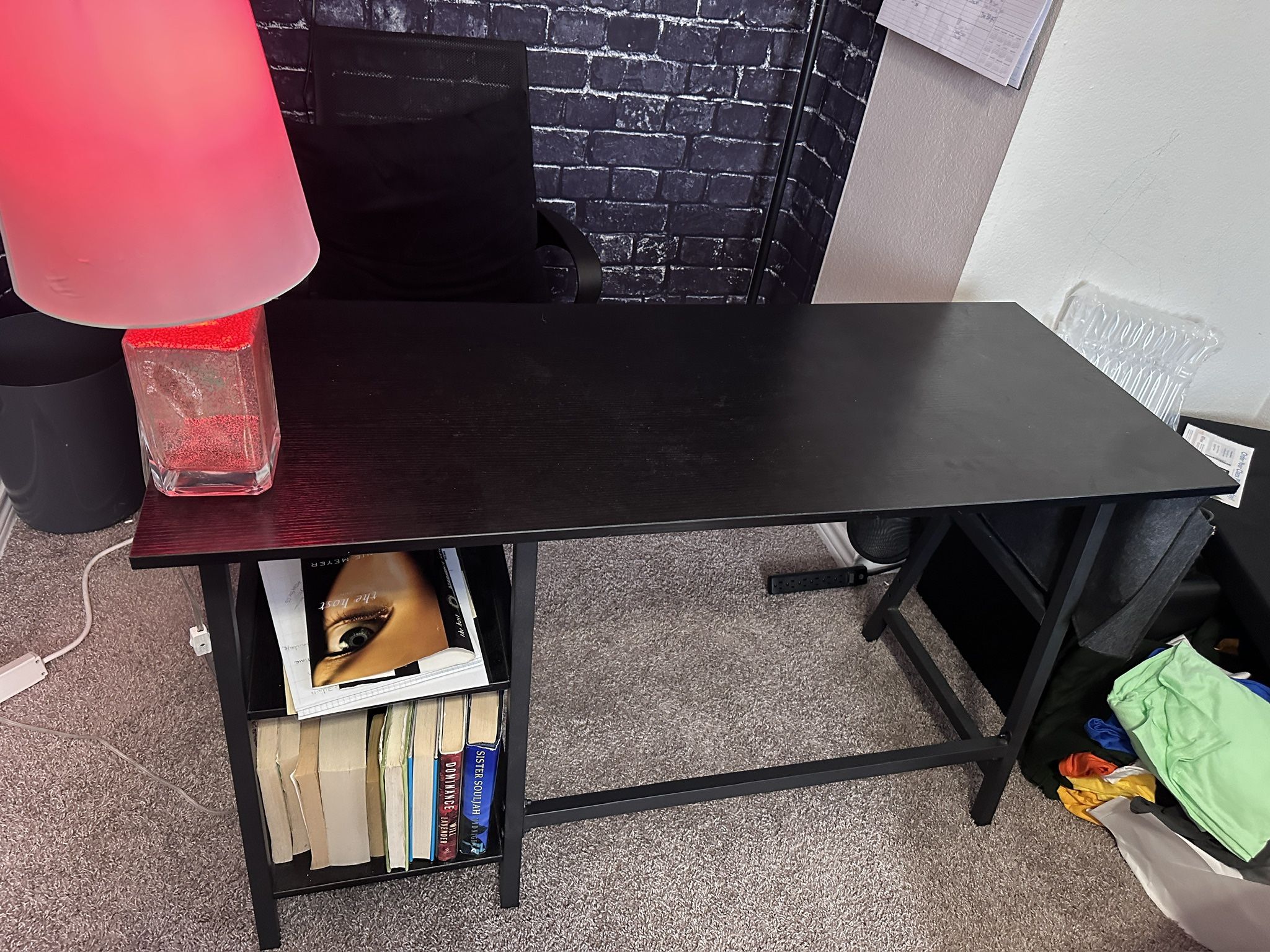 Black Desk With Shelves And Chair