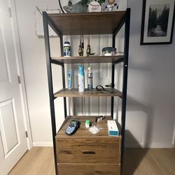 Tribesigns Bookshelf Retro Brown Metal 4 -Shelf Bookcase with Doors