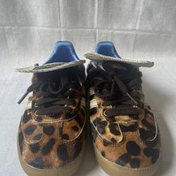 Adidas x Wales Bonner Samba Pony Hair Leopard Print Sneakers