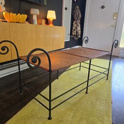 Vintage Iron And Leather Bench