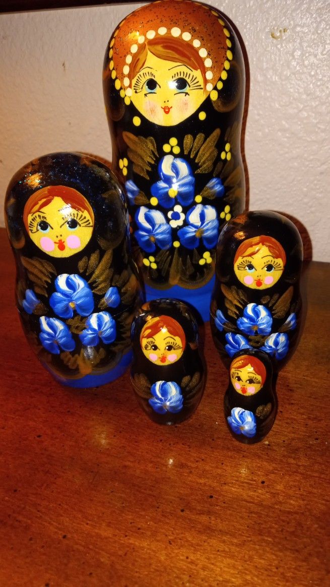 Set Of Five Hand painted Wood Nesting Dolls