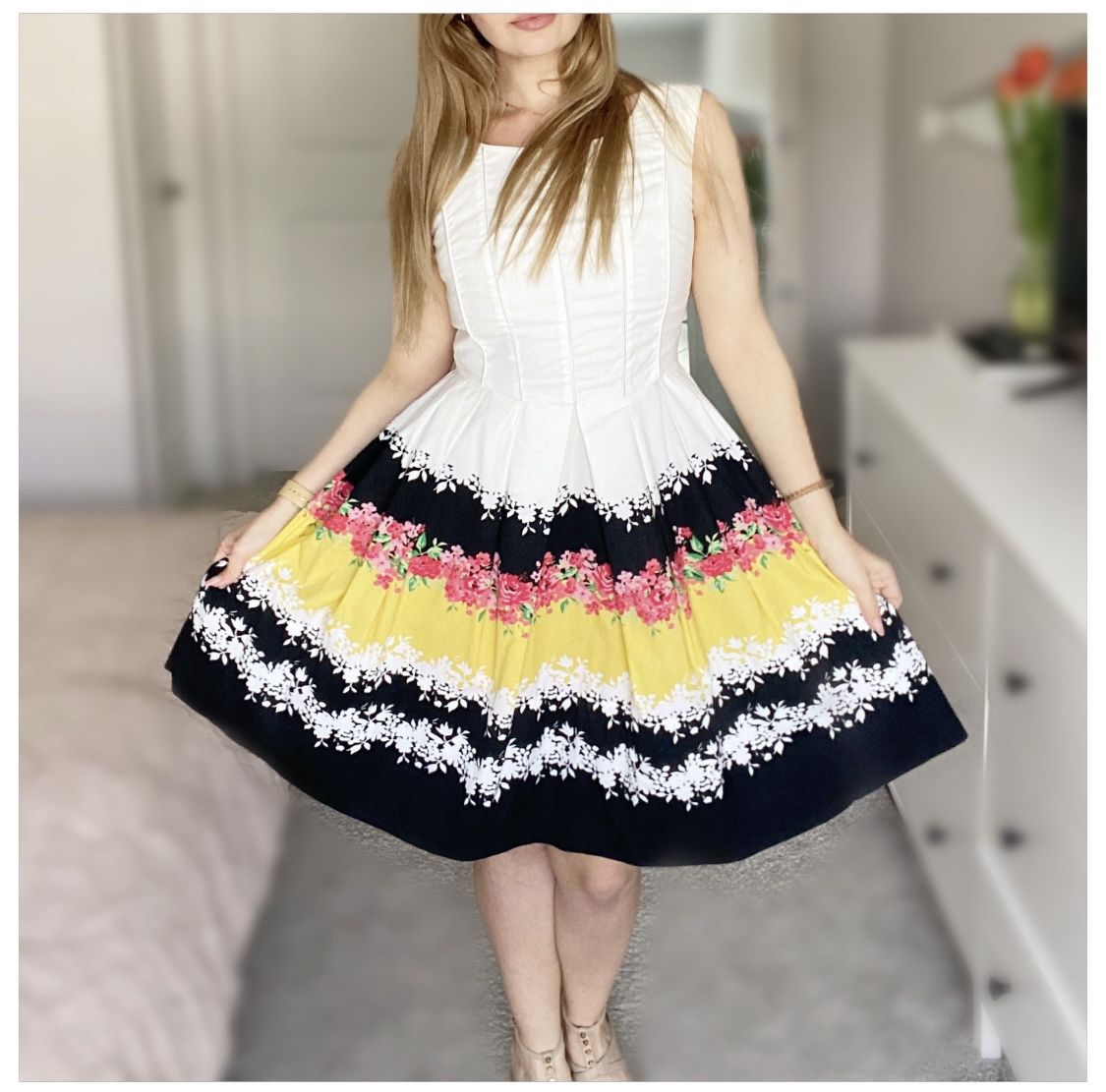 Concept Club Colorblock Floral Prom Cotton Dress S(4)Size