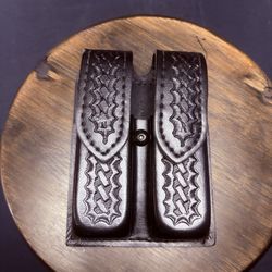 Safariland 77 Double GLOCK 20/21 Magazine Pouch Leather Basketweave Hidden Snap