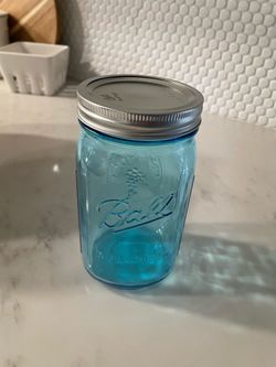 6 Blue Mason Jars with Lids