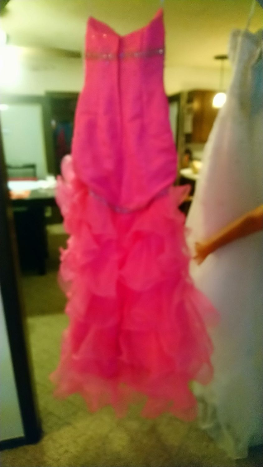 Pink Ruffle Tiffany high low prom dress. Size 6