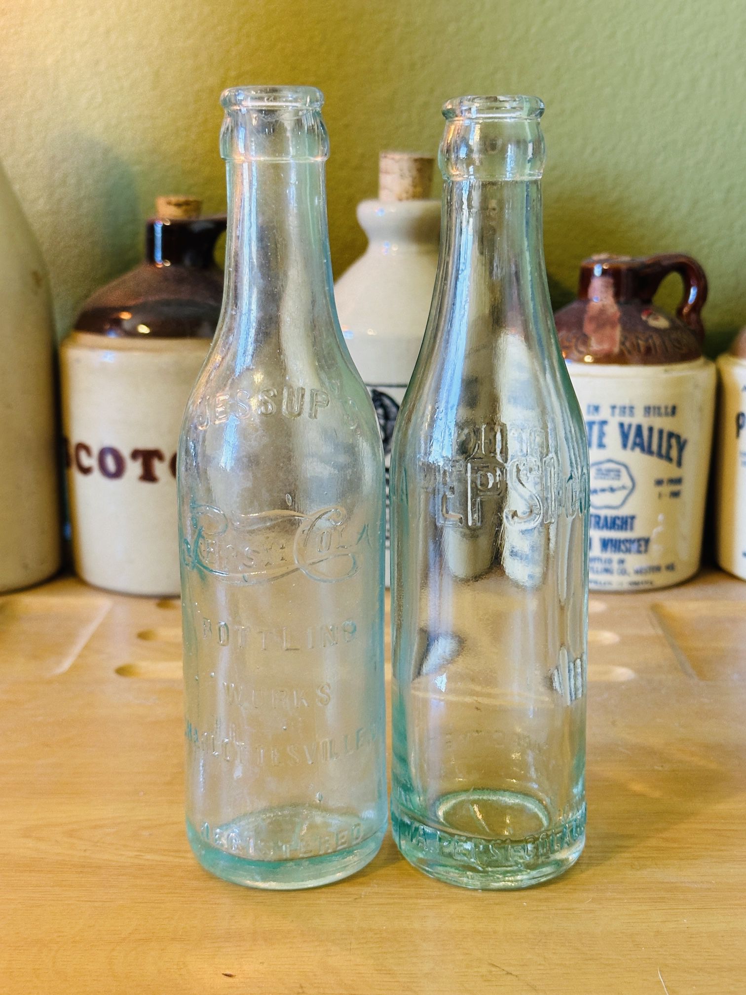 2 Antique Charlottesville, VA Pepsi-Cola Bottles 1912-15 "JESSUP'S" & 6oz "J"