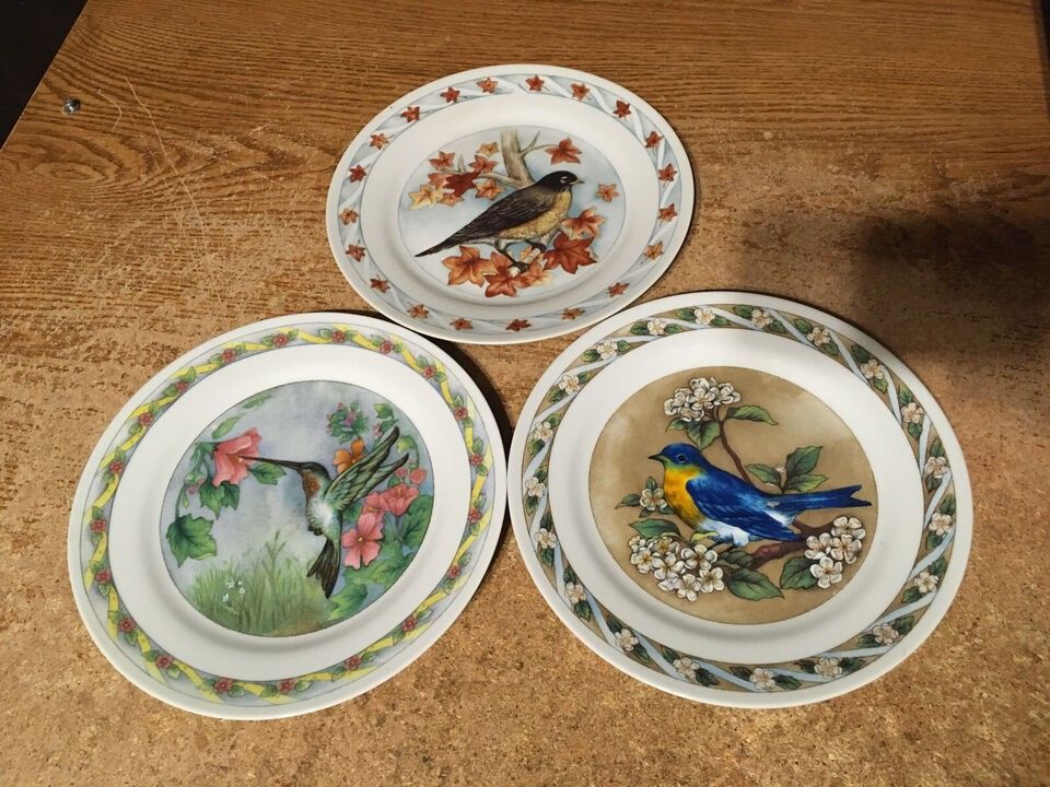 Vintage Set Of Three Seasonal Bird Porcelain Plates