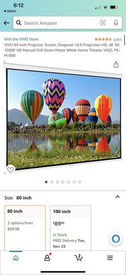 VIVO 80 inch Projector Screen, Diagonal 16:9 Projection HD, 4K 3D 1080P HD Manual Pull Down Matte White Home Theater VIVO, PS-M-080
