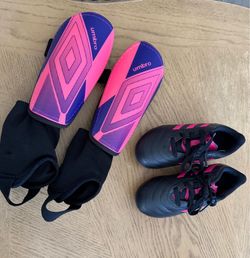 Adidas soccer cleats size 10k & shin guards