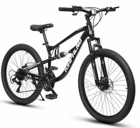 26 Inch Bike Black Dual Disc Brake, 21 Speed Gear System, High Carbon Steel Frame, Full Suspension Foldable Bike