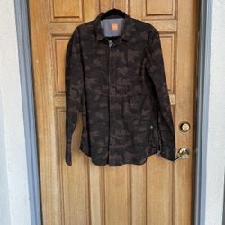 boss mens camo Cotton shirt long sleeve button down Slim Fit XL