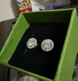 Moissanite 925 Sterling Silver Round Halo Earrings