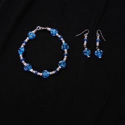 Heart blue bracelet and earring set